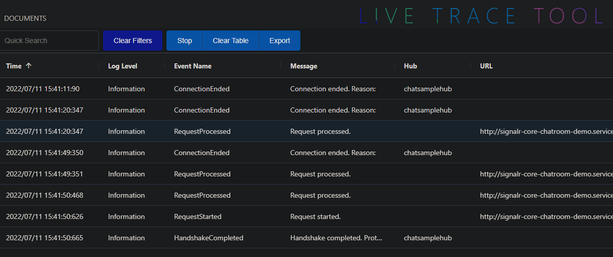 azure-signalr-service-live-trace-tool